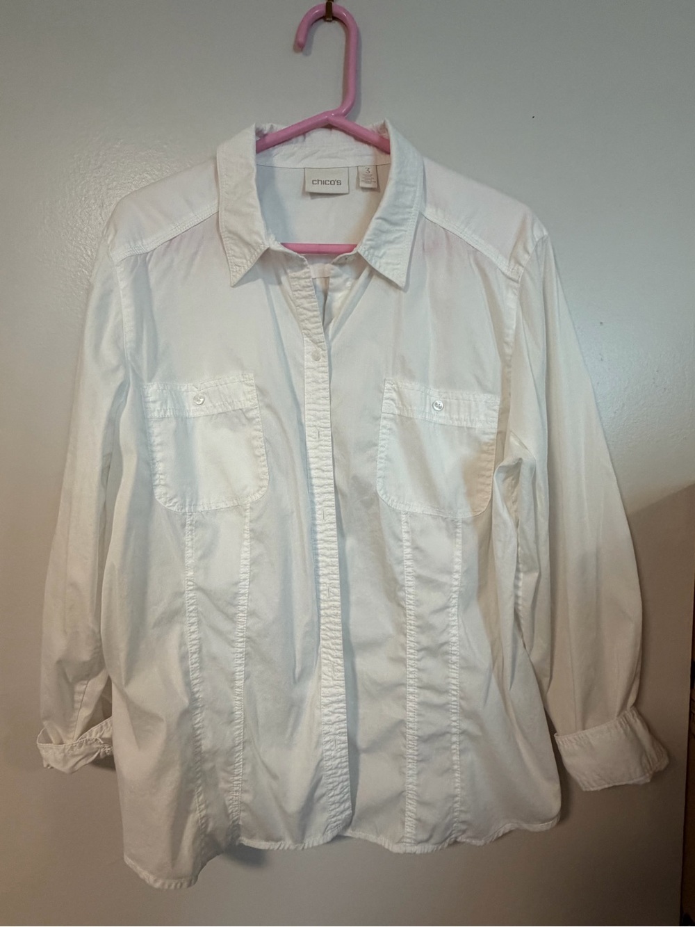 Chico's White Button-Down Shirt with Chest Pockets